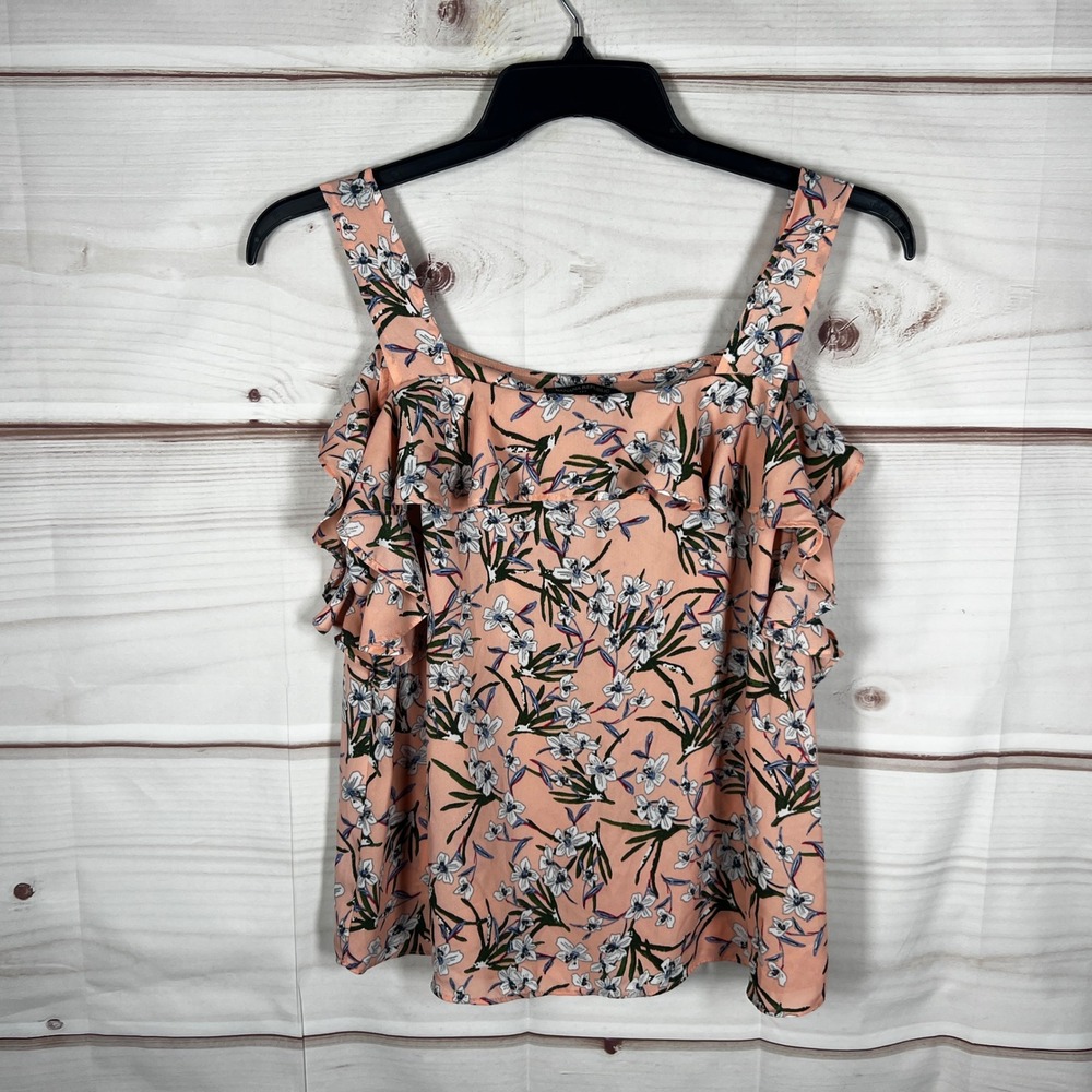 Banana Republic Floral Cold Shoulder Ruffle Top Womens Large Orange Sleeveless
